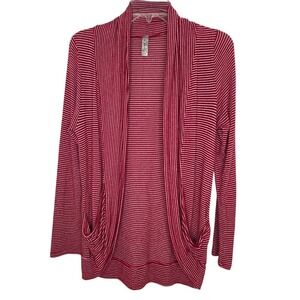 Ophelia For FC Womens Red White Stripe Open Front Cardigan Sweater‎ Pockets  Med